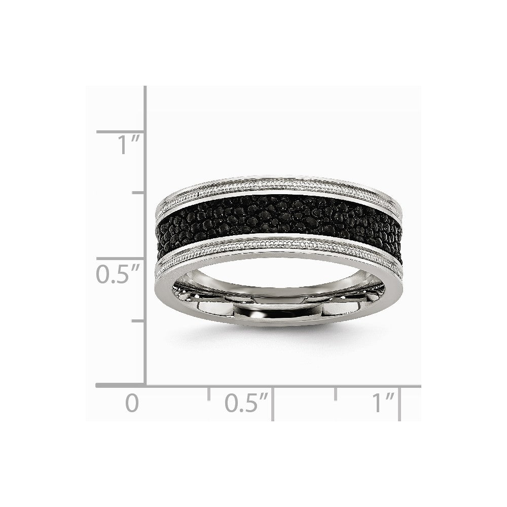 Chisel Stainless Steel Polished Black Ip-plated/genuine Stingray Textured Ring