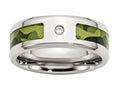 Chisel Stainless Steel Polished W/ CZ Printed Green Camo Under Rubber Wedding Band