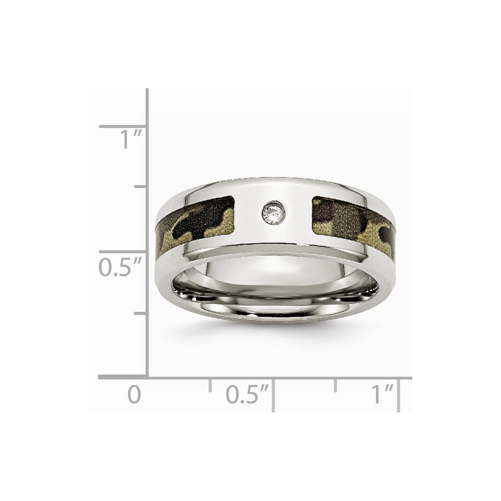 Chisel Stainless Steel Polished W/ CZ Printed Brown Camo Under Rubber Wedding Band