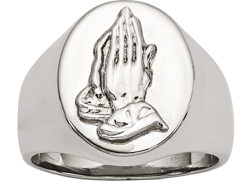 Chisel Stainless Steel Polished W/ Sterling Silver Praying Hands Ring