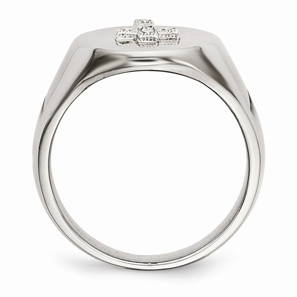 Chisel Stainless Steel Polished Cross CZ Signet Ring