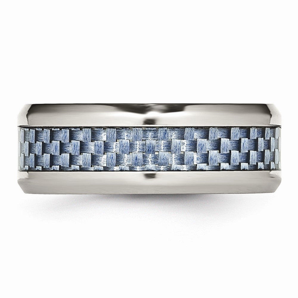 Chisel Stainless Steel Polished Blue Carbon Fiber Inlay Ring