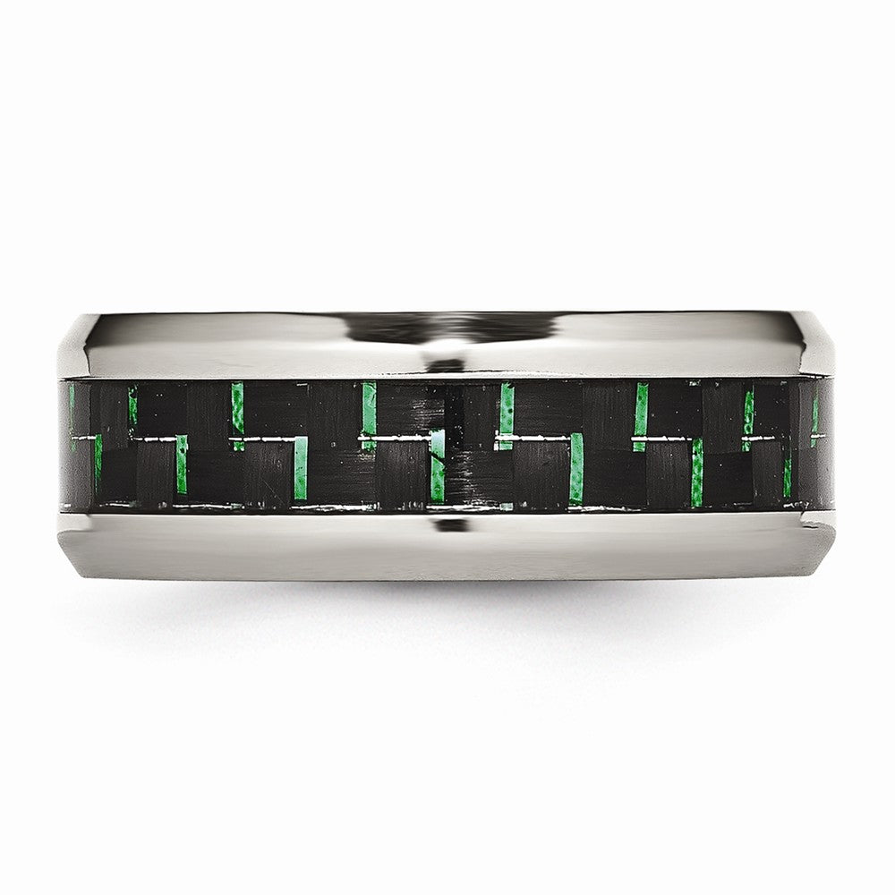 Chisel Stainless Steel Polished Black/green Carbon Fiber Inlay Ring