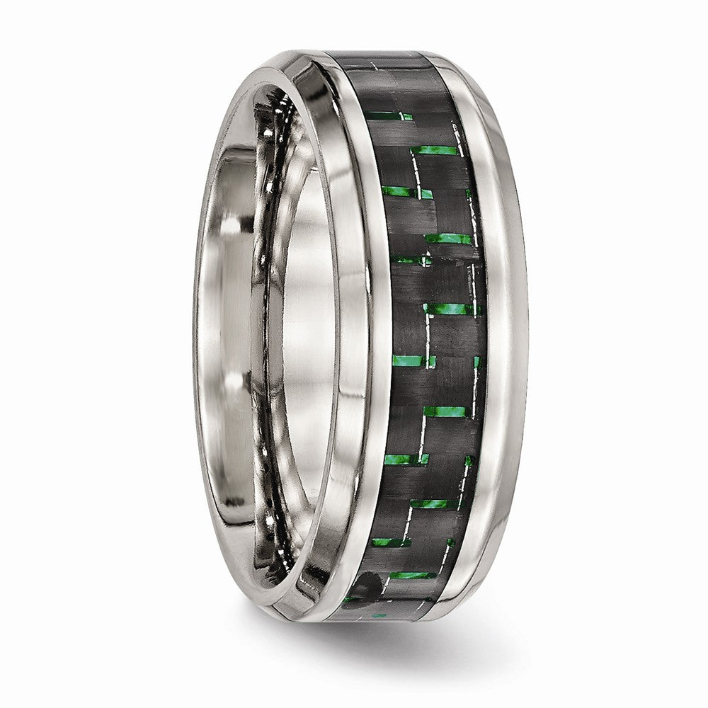 Chisel Stainless Steel Polished Black/green Carbon Fiber Inlay Ring