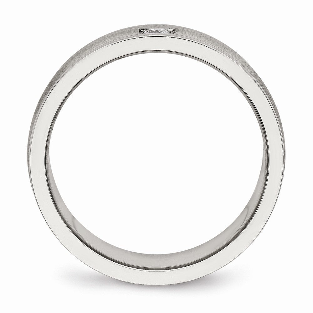 Chisel Stainless Steel Polished And Brushed Grooved CZ Ring