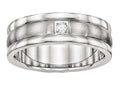 Chisel Stainless Steel Polished And Brushed Grooved CZ Ring