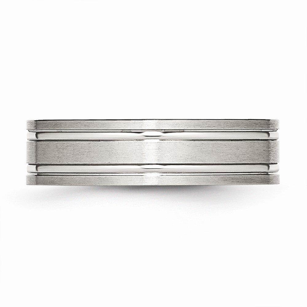 Chisel Stainless Steel Brushed And Polished Ridged 6.00mm Wedding Band