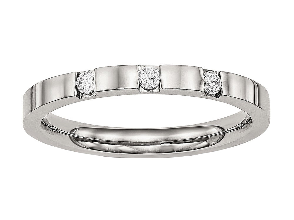 Chisel Stainless Steel Polished 3 Stone CZ 2.50mm Wedding Band