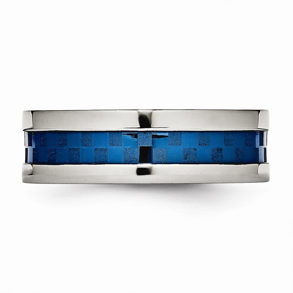Chisel Stainless Steel Polished Blue Ip-plated 8.00mm Wedding Band
