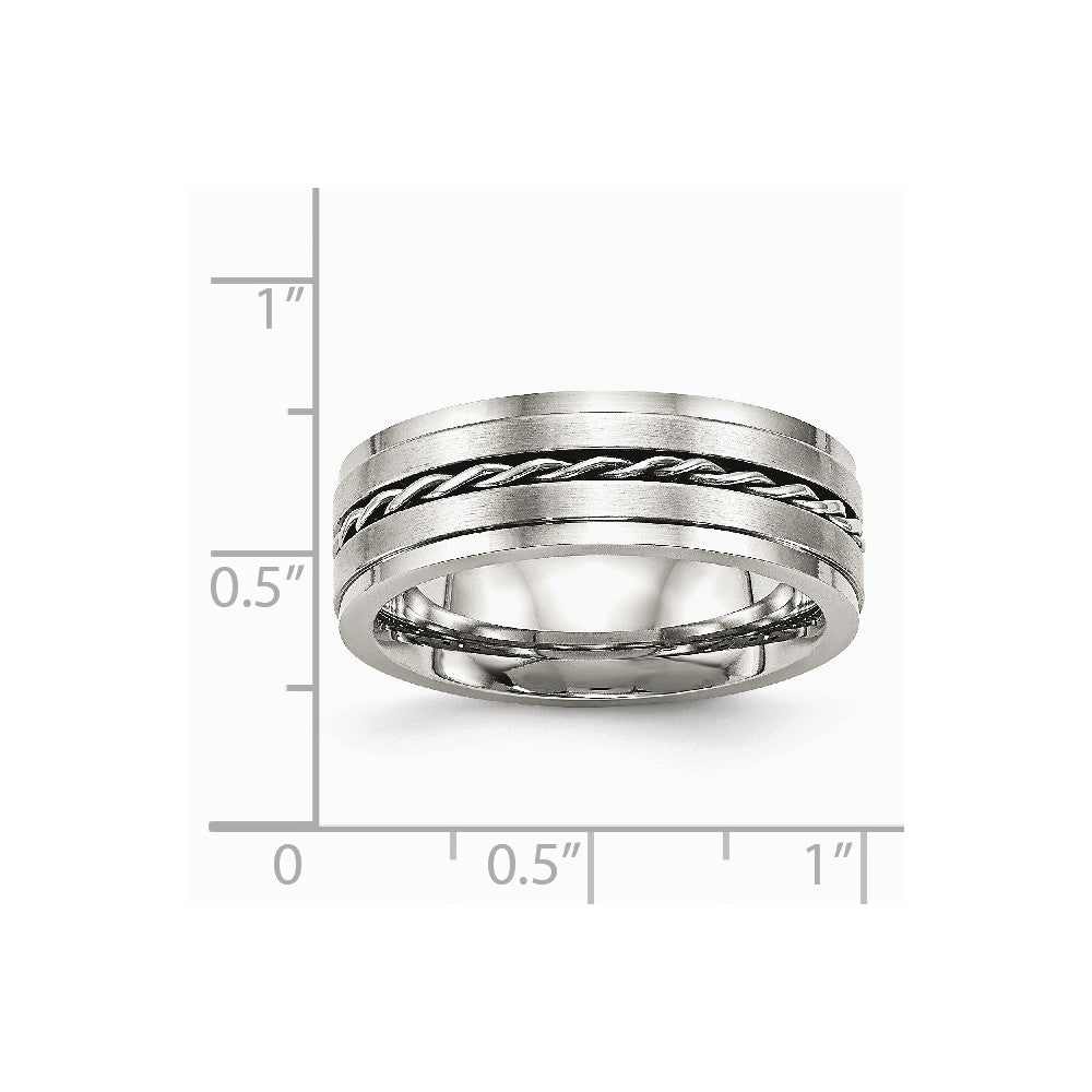 Chisel Stainless Steel Brushed And Polished Twisted 7.00mm Wedding Band