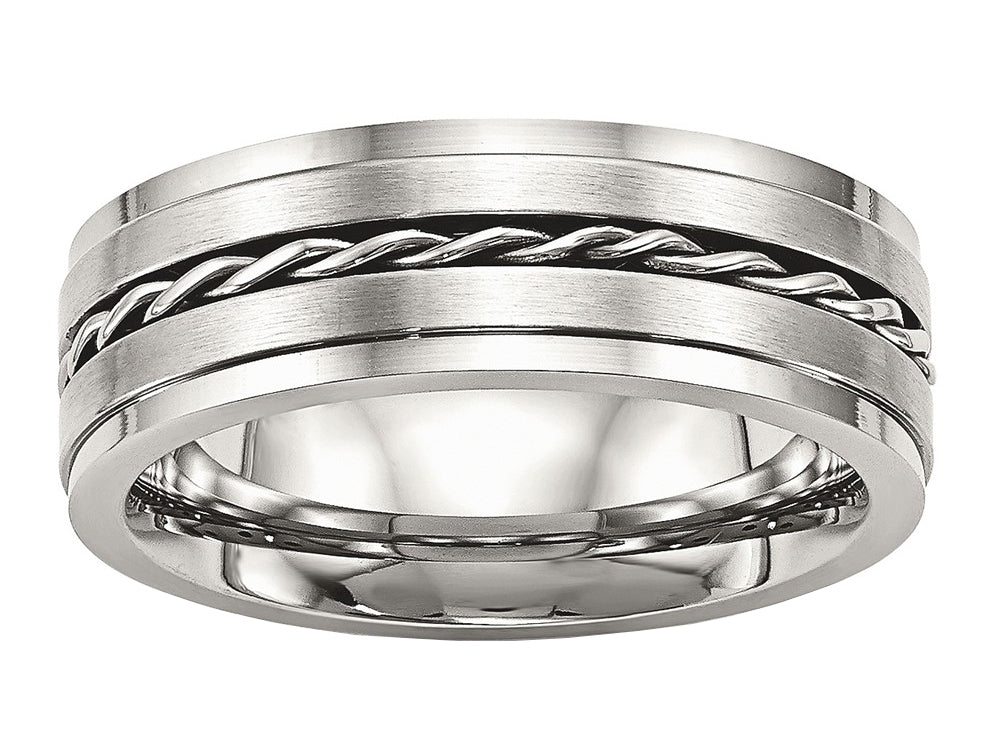 Chisel Stainless Steel Brushed And Polished Twisted 7.00mm Wedding Band