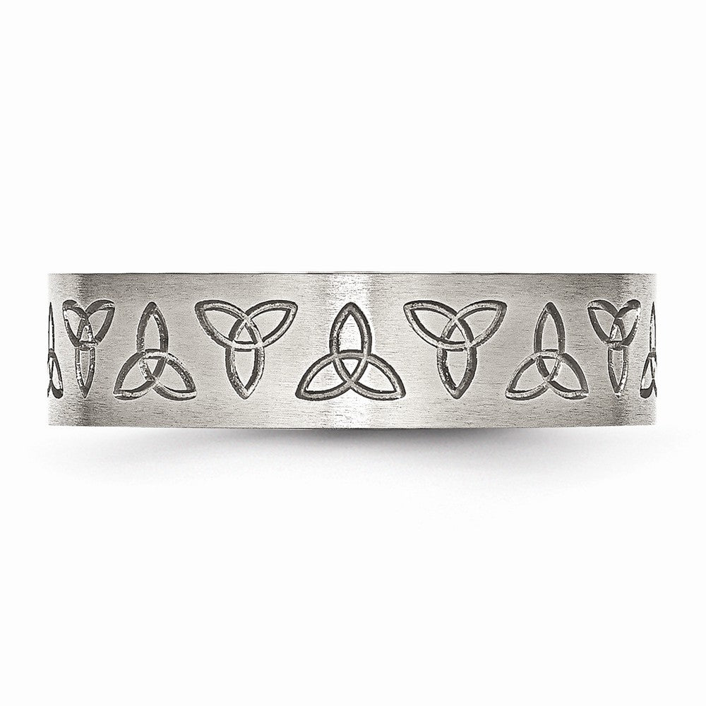 Chisel Stainless Steel Engraved Trinity Symbol Brushed 6mm Wedding Band
