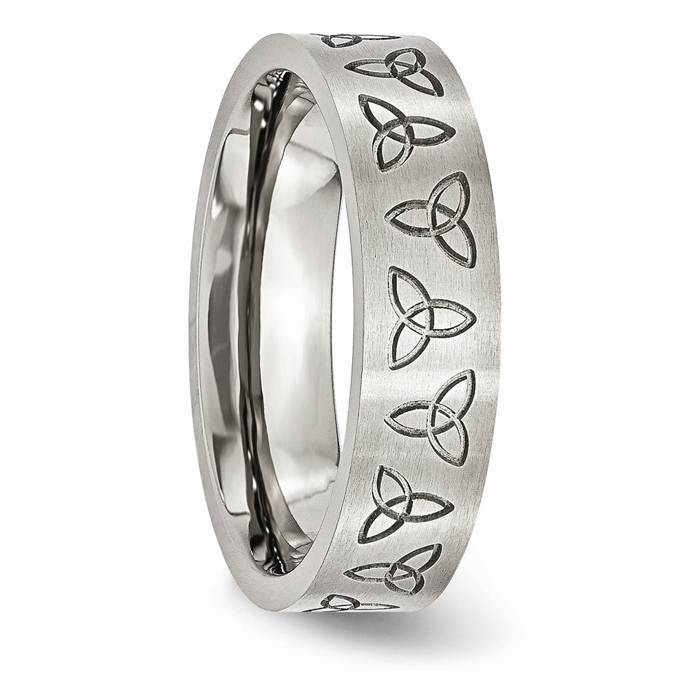 Chisel Stainless Steel Engraved Trinity Symbol Brushed 6mm Wedding Band