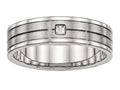 Chisel Stainless Steel Brushed And Polished Grooved CZ Ring