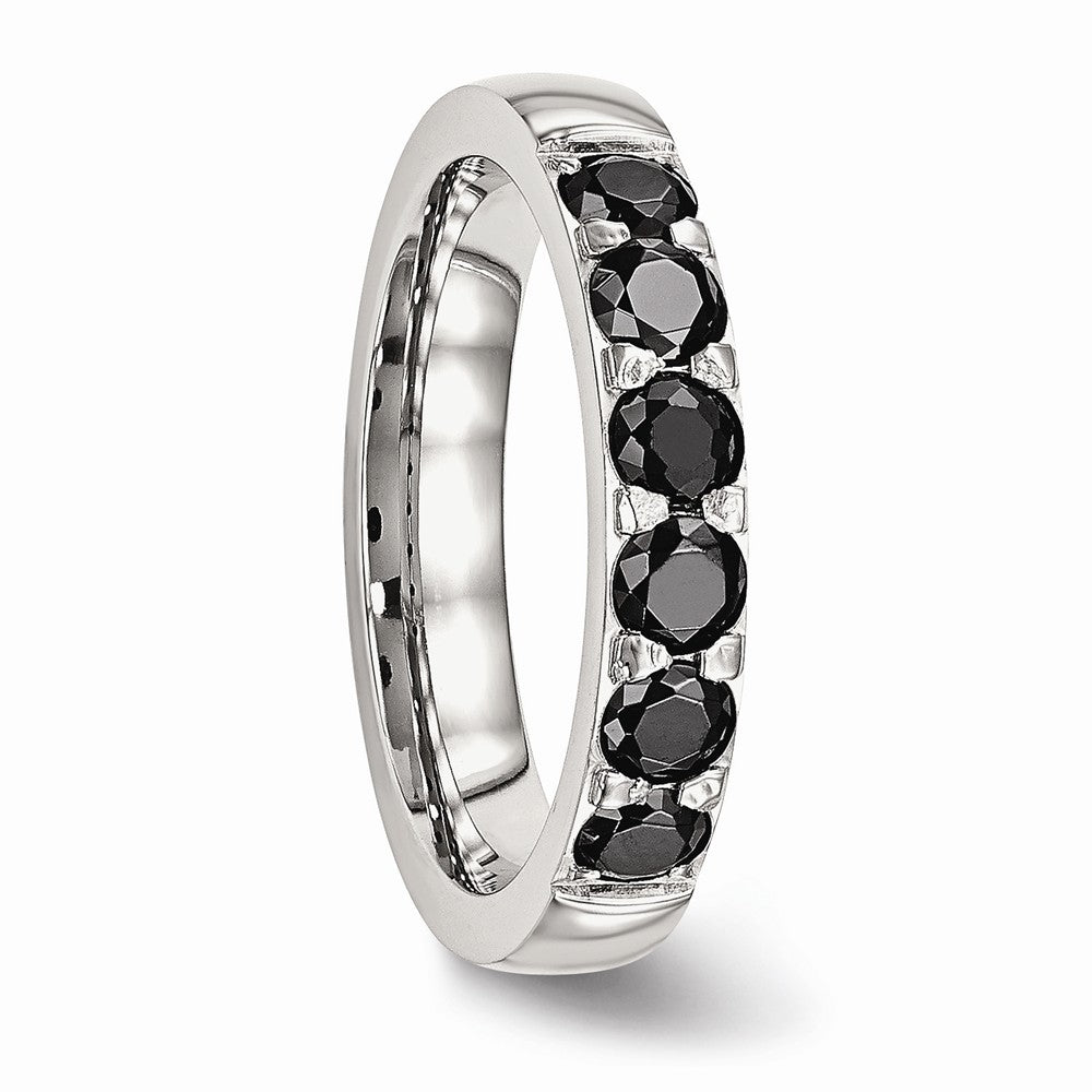 Chisel Stainless Steel Polished Black CZ 4.00mm Wedding Band