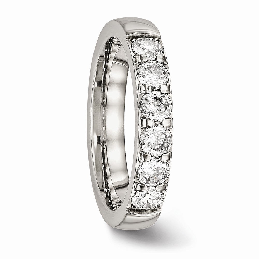 Chisel Stainless Steel Polished CZ 4.00mm Wedding Band