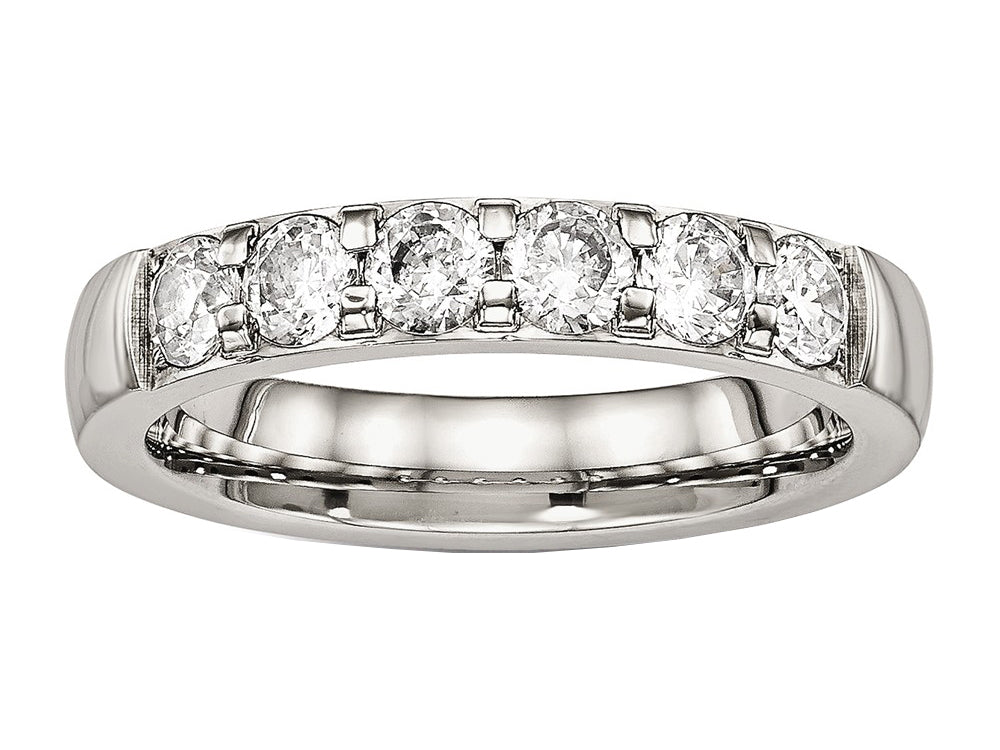 Chisel Stainless Steel Polished CZ 4.00mm Wedding Band