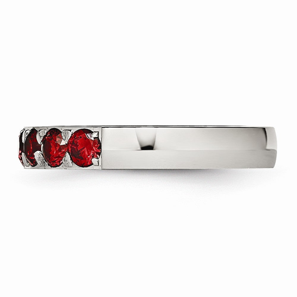 Chisel Stainless Steel Polished Red CZ 4.00mm Wedding Band