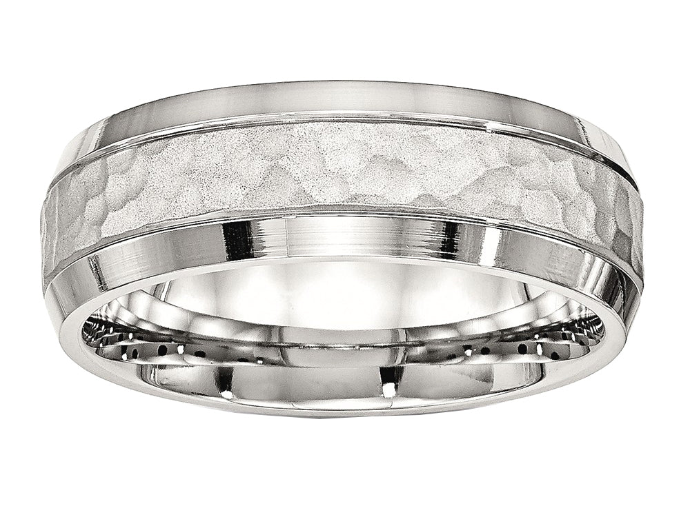 Chisel Stainless Steel Brushed And Polished Hammered 7.50mm Wedding Band