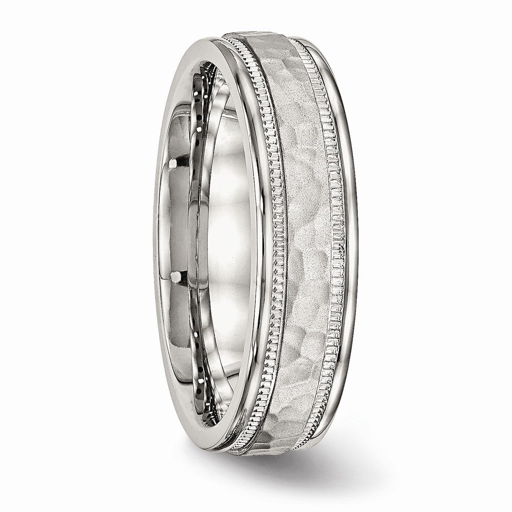 Chisel Stainless Steel Polished Hammered And Grooved 6.00mm Wedding Band