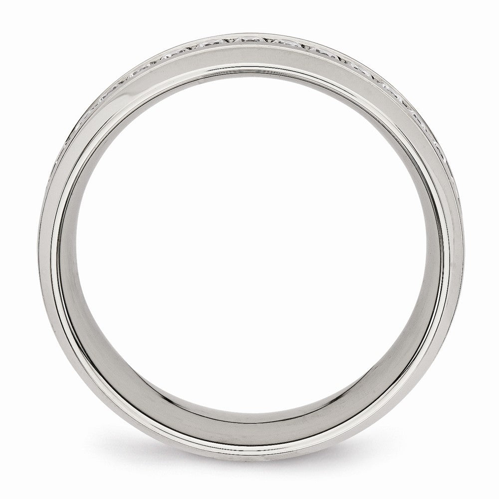 Chisel Stainless Steel Polished Half Round Grooved CZ Ring