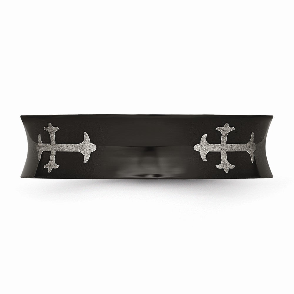 Chisel Stainless Steel Concave Crosses and Black Ip-plated 6mm Wedding Band