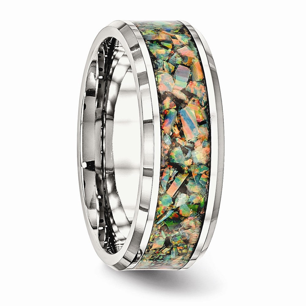 Chisel Stainless Steel Polished With Imitation Opal 8mm Men's Ring