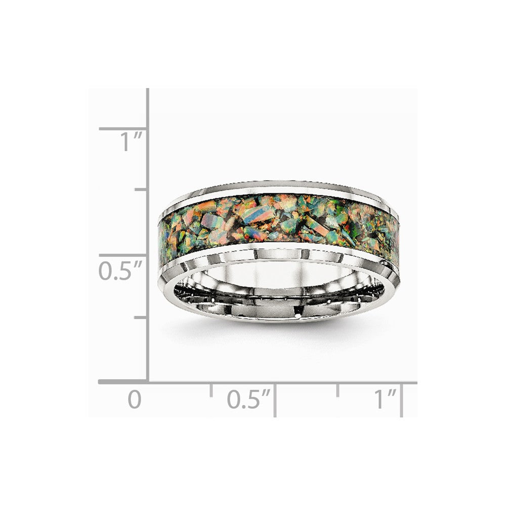 Chisel Stainless Steel Polished With Imitation Opal 8mm Men's Ring
