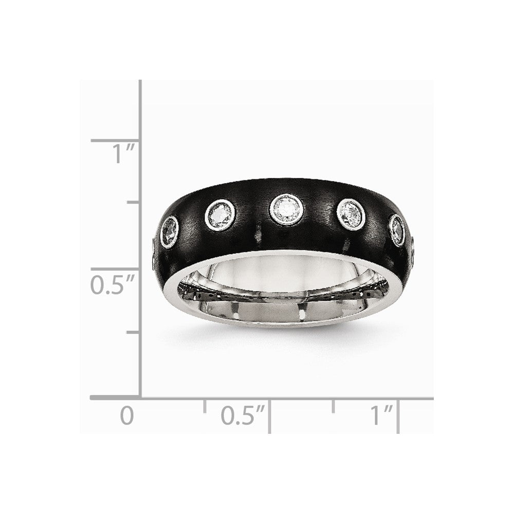 Chisel Stainless Steel Brushed And Polished Black Ip CZ Half Round Ring
