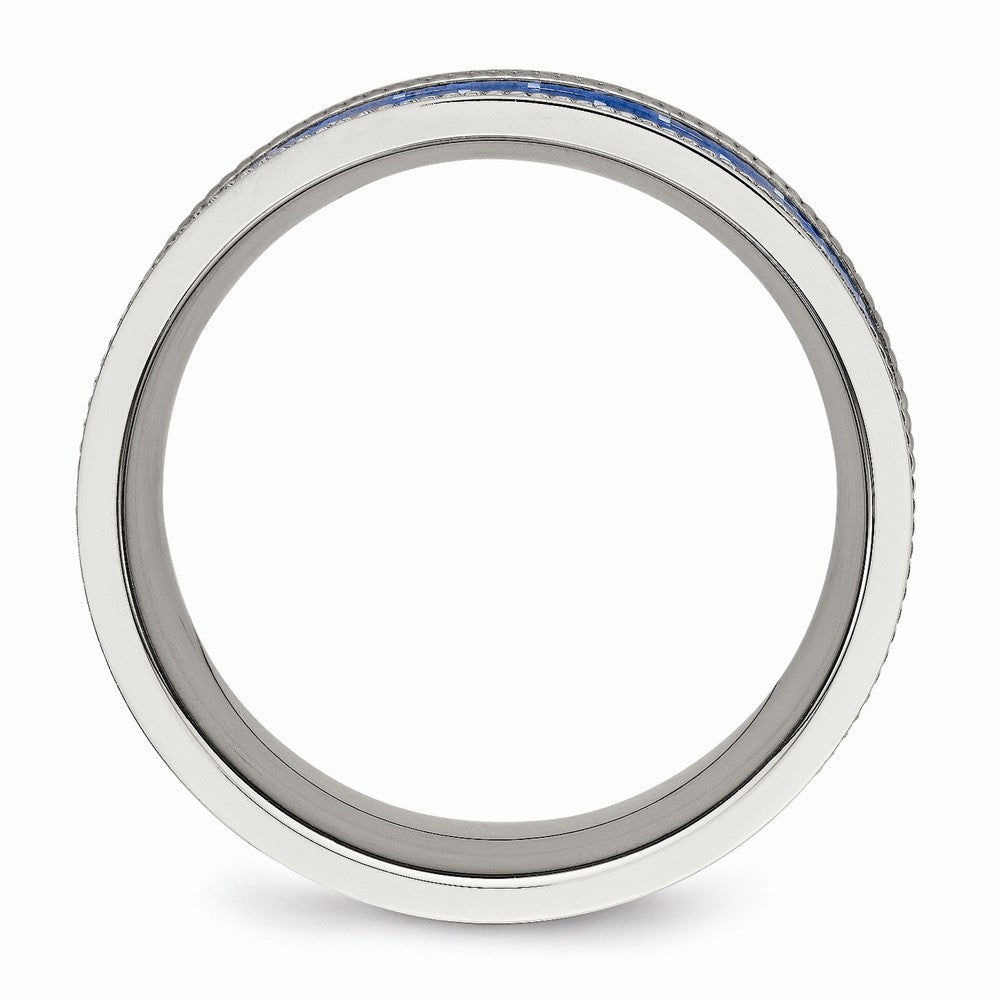Chisel Stainless Steel Polished W/ Blue Carbon Fiber Textured Edge Ring