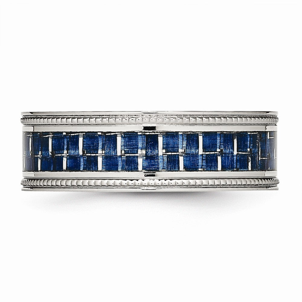 Chisel Stainless Steel Polished W/ Blue Carbon Fiber Textured Edge Ring