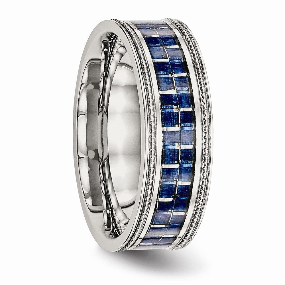 Chisel Stainless Steel Polished W/ Blue Carbon Fiber Textured Edge Ring