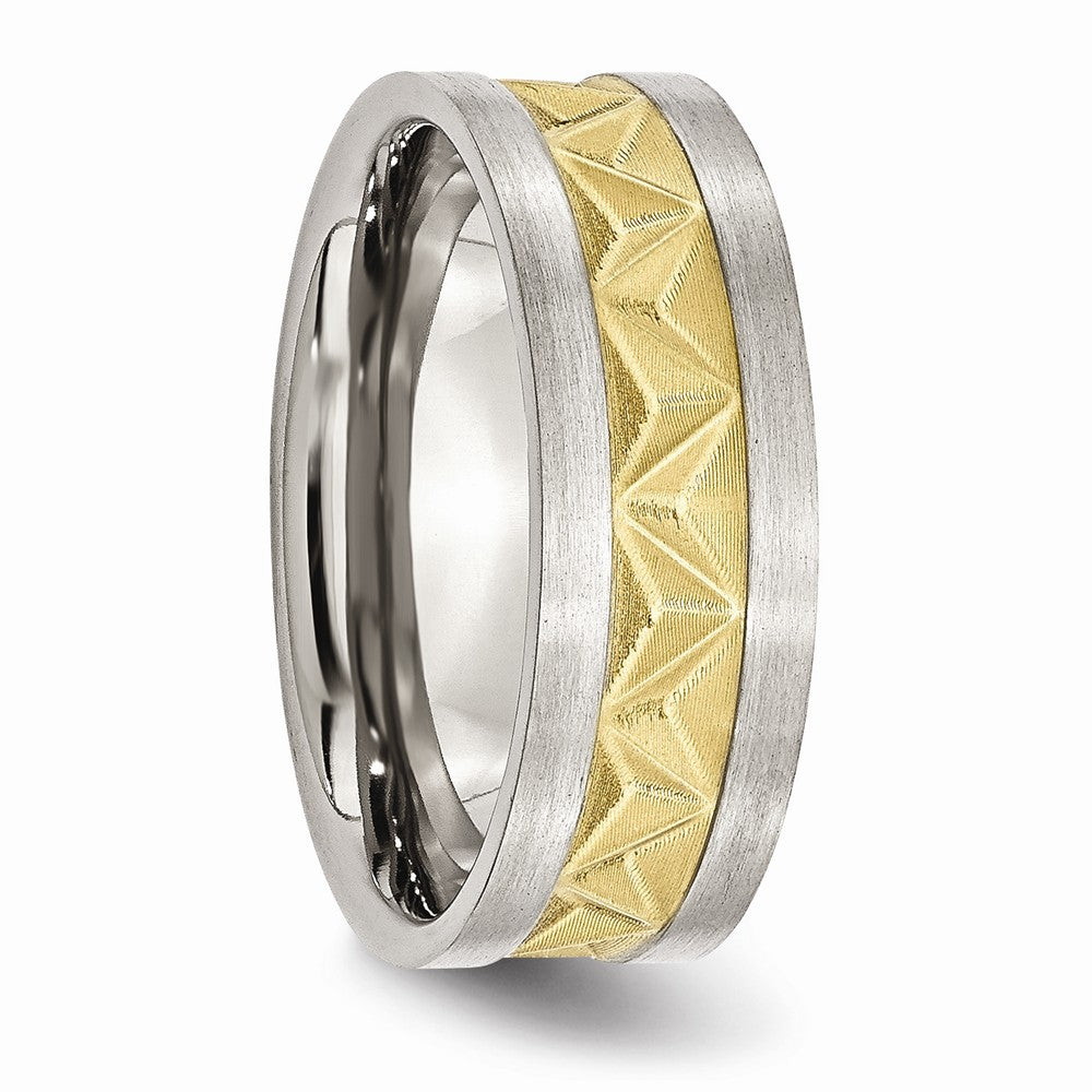 Chisel Stainless Steel Grooved Yellow Ip-plated Mens 8mm Brushed Wedding Band