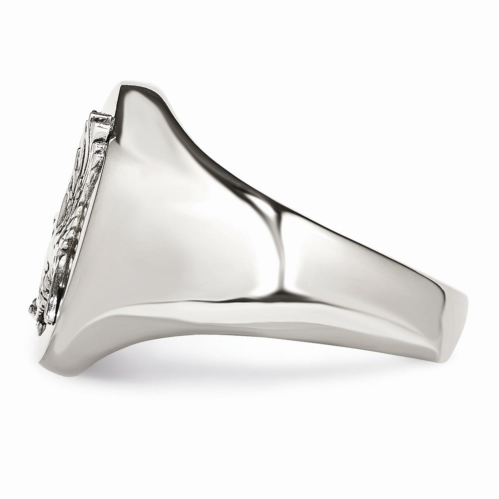 Chisel Stainless Steel Polished W/sterling Silver Rhodium-plated Eagle Ring