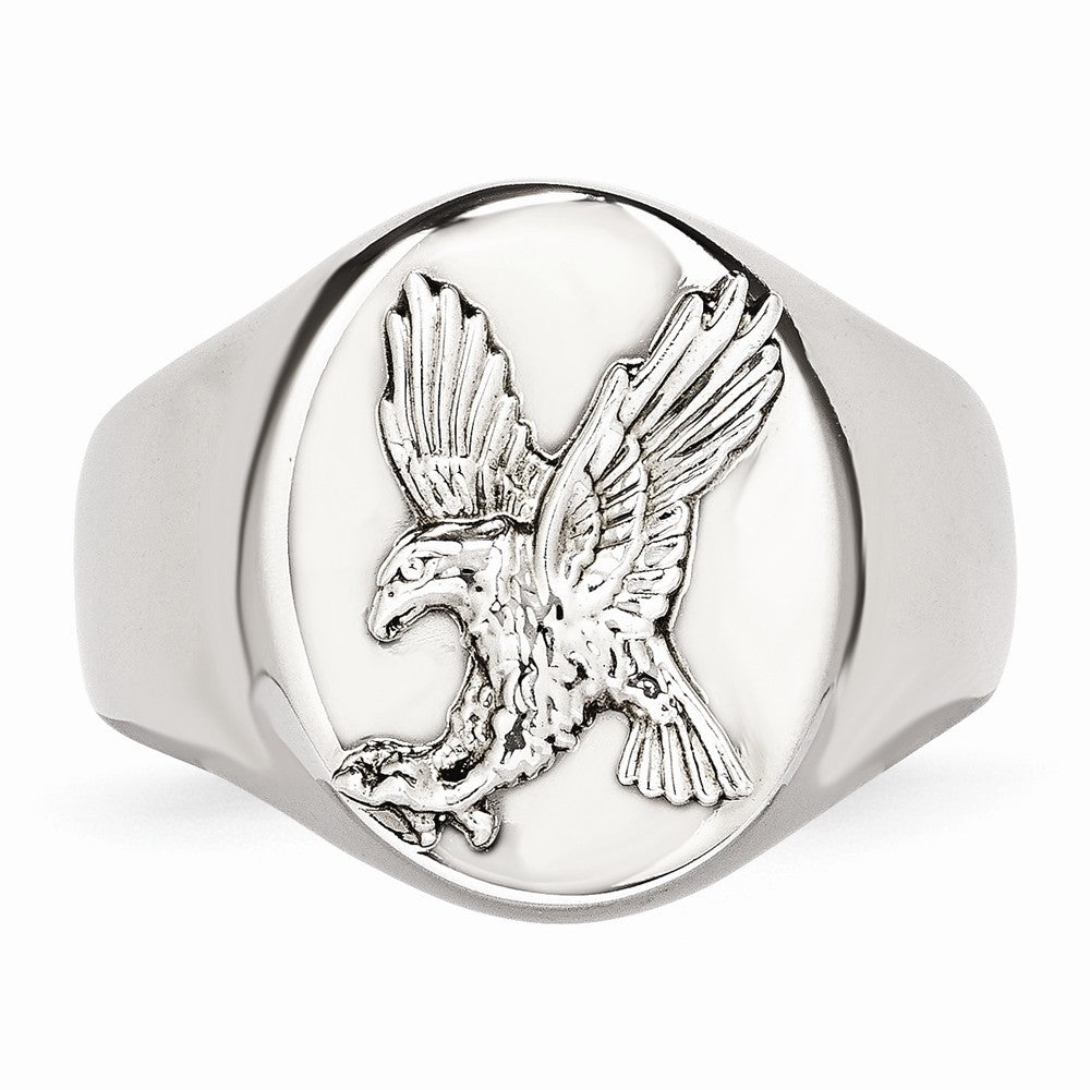 Chisel Stainless Steel Polished W/sterling Silver Rhodium-plated Eagle Ring