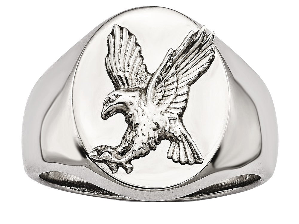 Chisel Stainless Steel Polished W/sterling Silver Rhodium-plated Eagle Ring