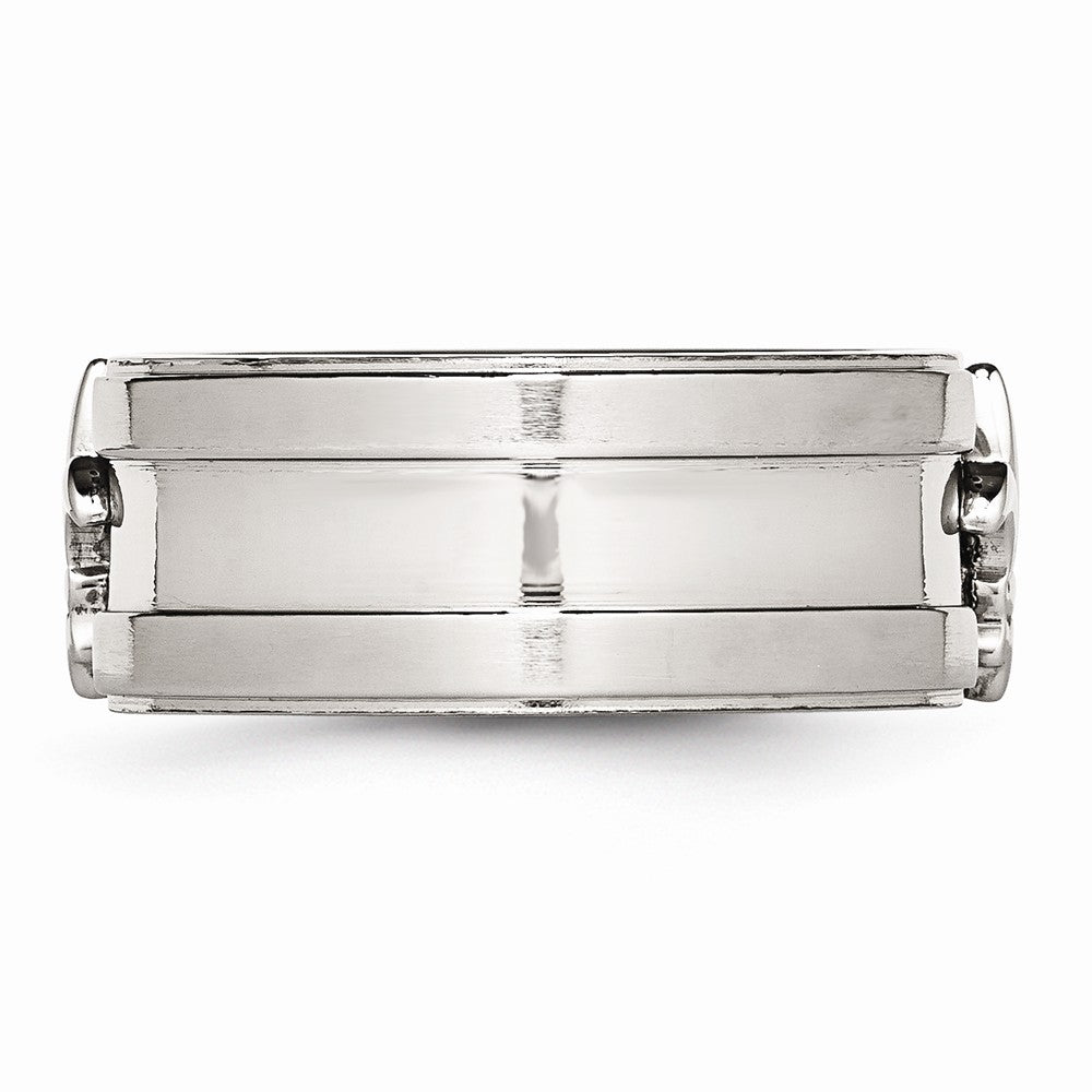 Chisel Stainless Steel Fleur De Lis 10mm Brushed and Polished Wedding Band