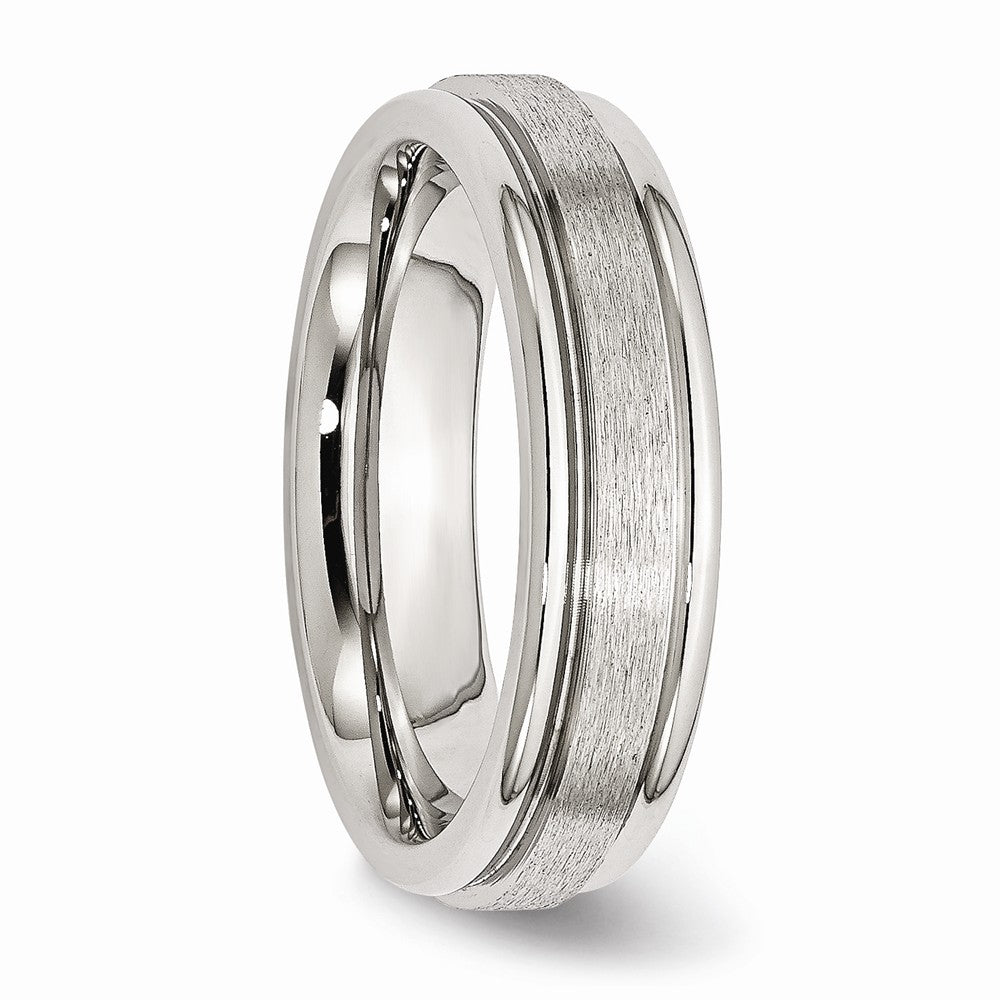 Chisel Stainless Steel Grooved Edge 6mm Satin And Polished Wedding Band