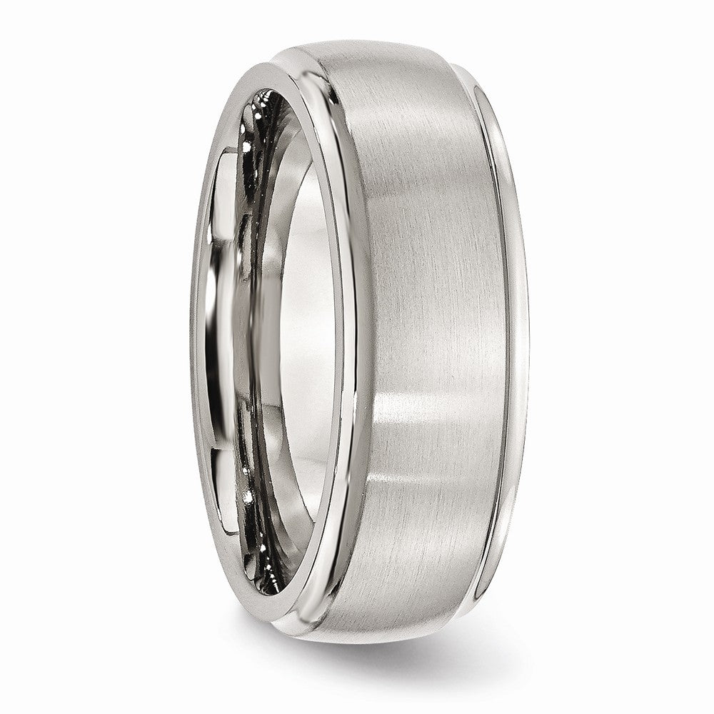 Chisel Stainless Steel Ridged Edge 8mm Brushed And Polished Wedding Band