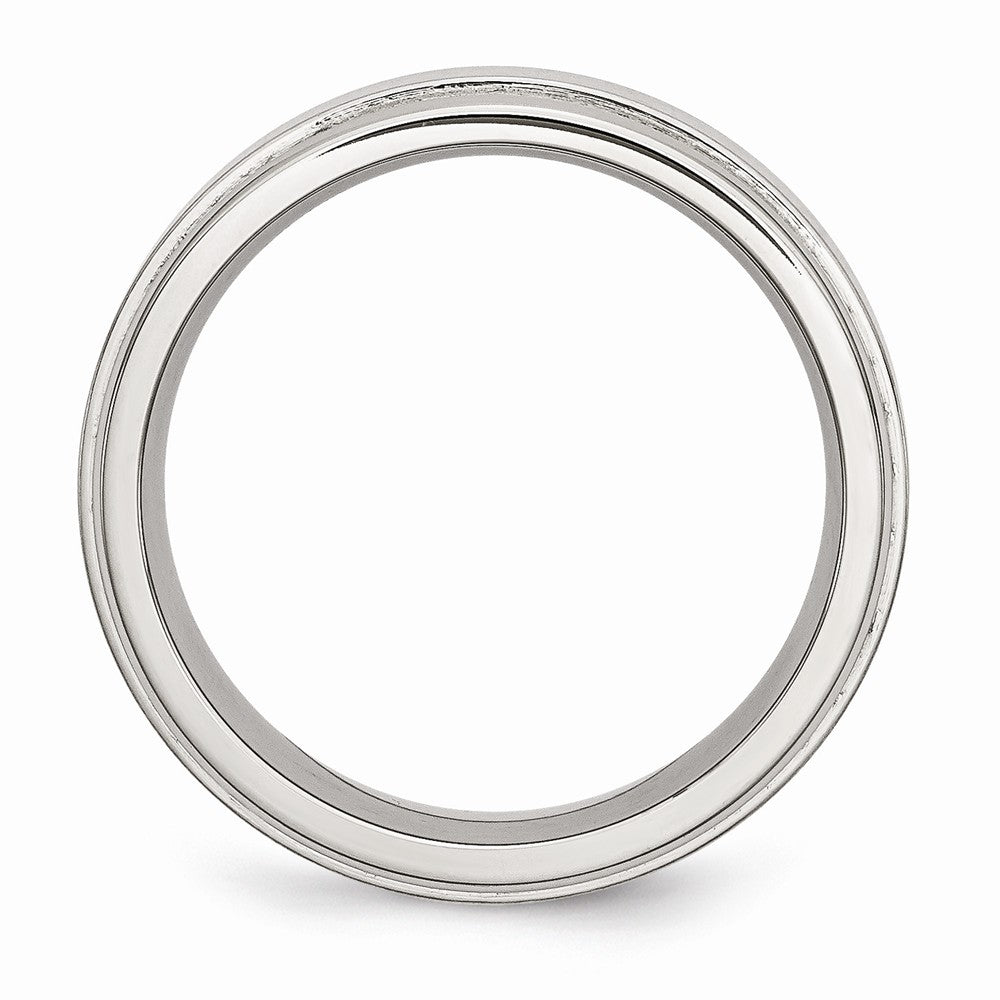 Chisel Stainless Steel Ridged Edge 8mm Brushed And Polished Wedding Band