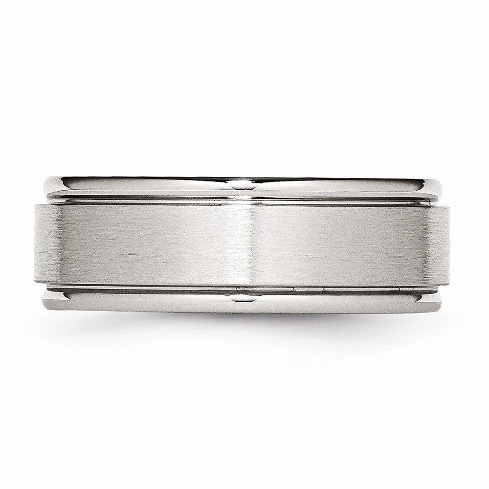 Chisel Stainless Steel Ridged Edge 8mm Brushed And Polished Wedding Band