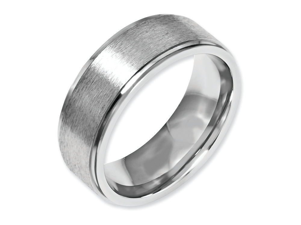 Chisel Stainless Steel Ridged Edge 8mm Brushed And Polished Wedding Band