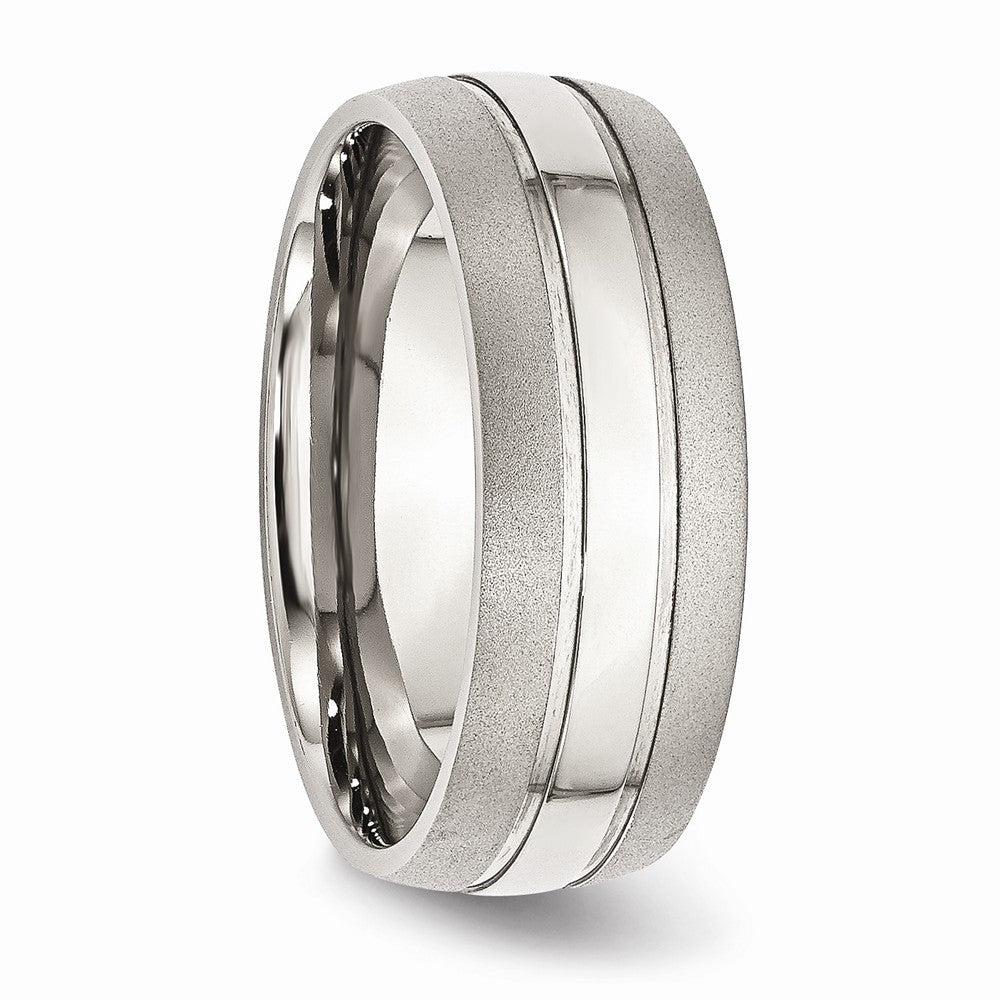 Chisel Stainless Steel Grooved 8mm Brushed And Polished Wedding Band