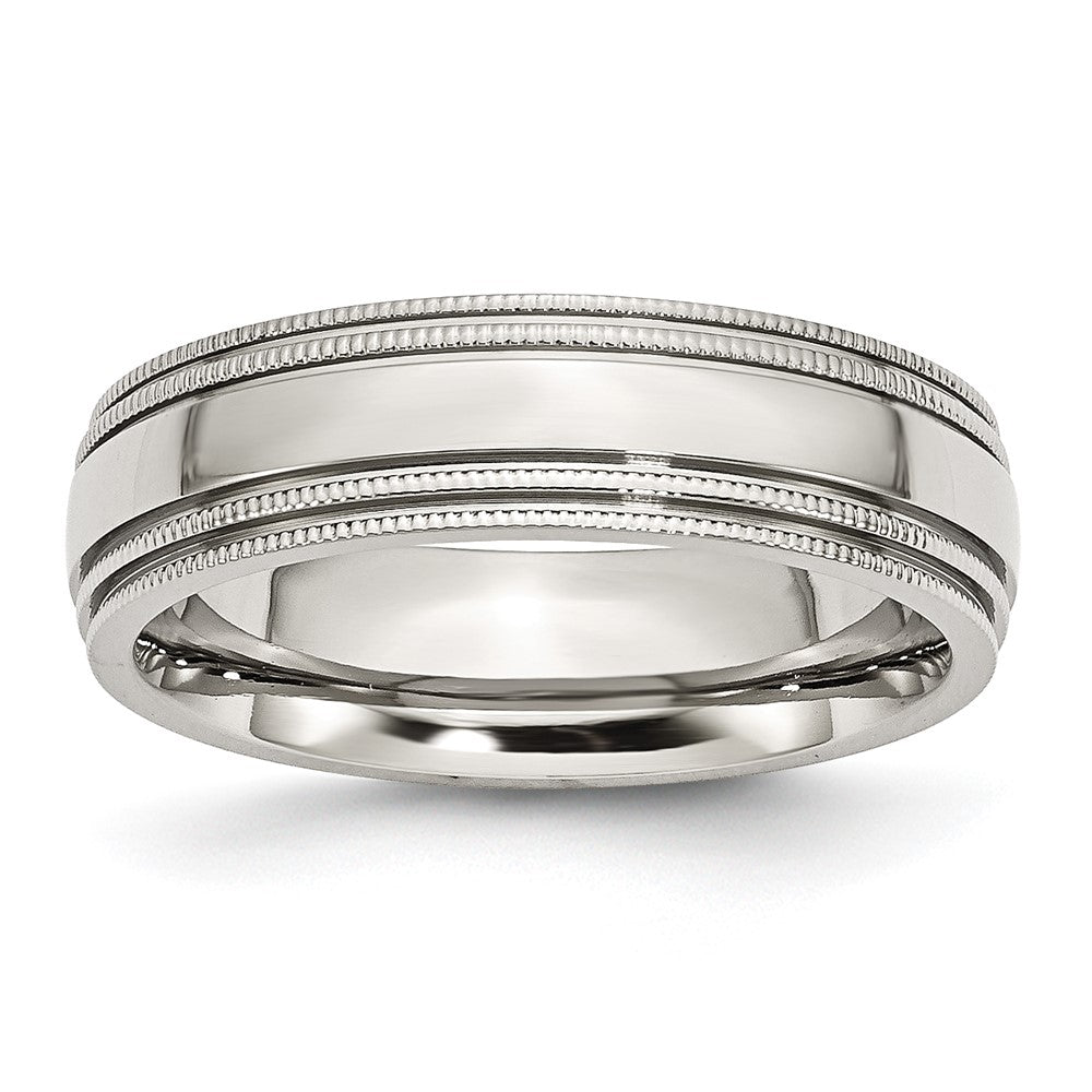 Chisel Stainless Steel Grooved And Beaded 6mm Polished Wedding Band
