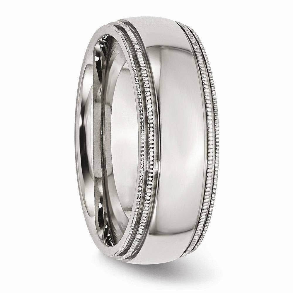 Chisel Stainless Steel Grooved And Beaded 8mm Polished Wedding Band