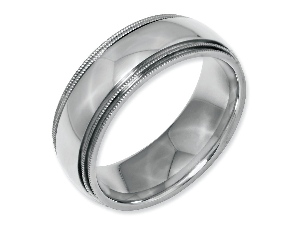 Chisel Stainless Steel Grooved And Beaded 8mm Polished Wedding Band