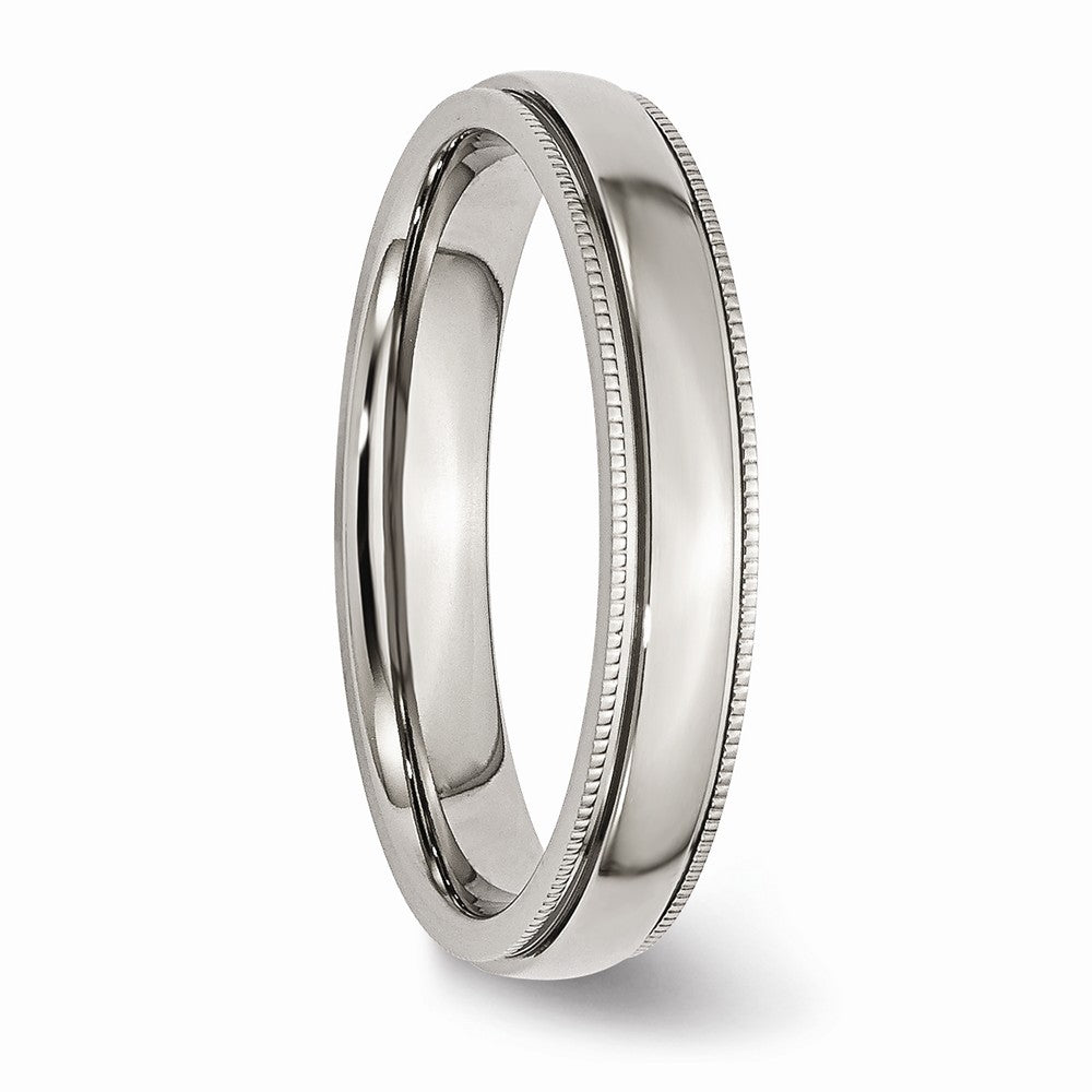Chisel Stainless Steel Grooved And Beaded 4mm Polished Wedding Band