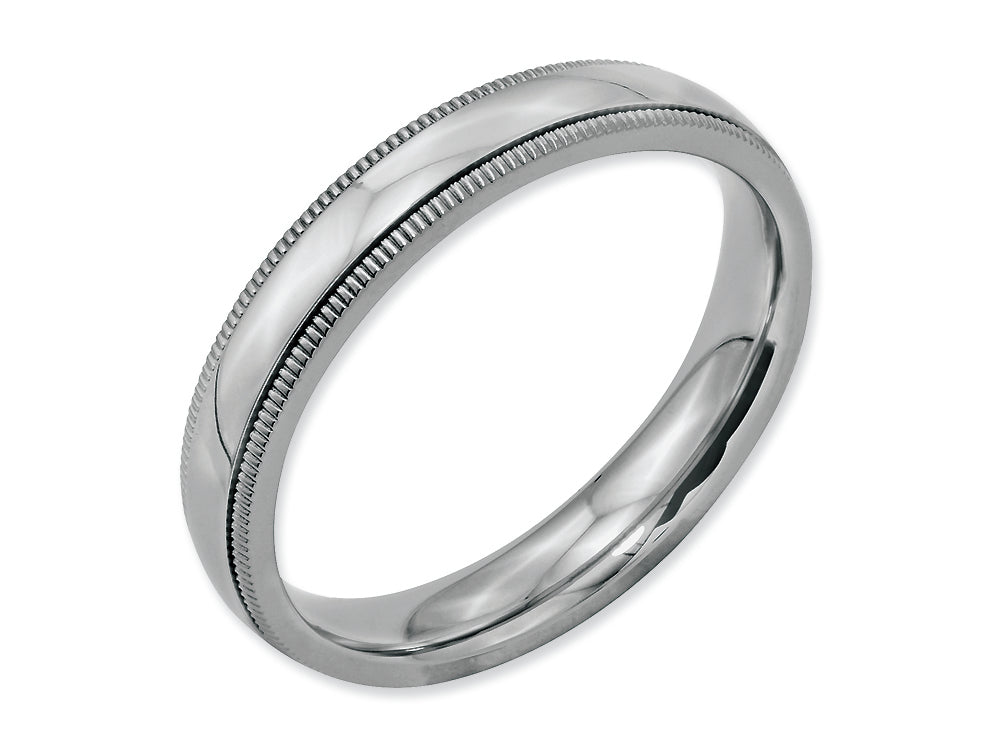 Chisel Stainless Steel Grooved And Beaded 4mm Polished Wedding Band