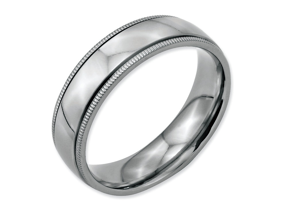 Chisel Stainless Steel Grooved And Beaded 6mm Polished Wedding Band