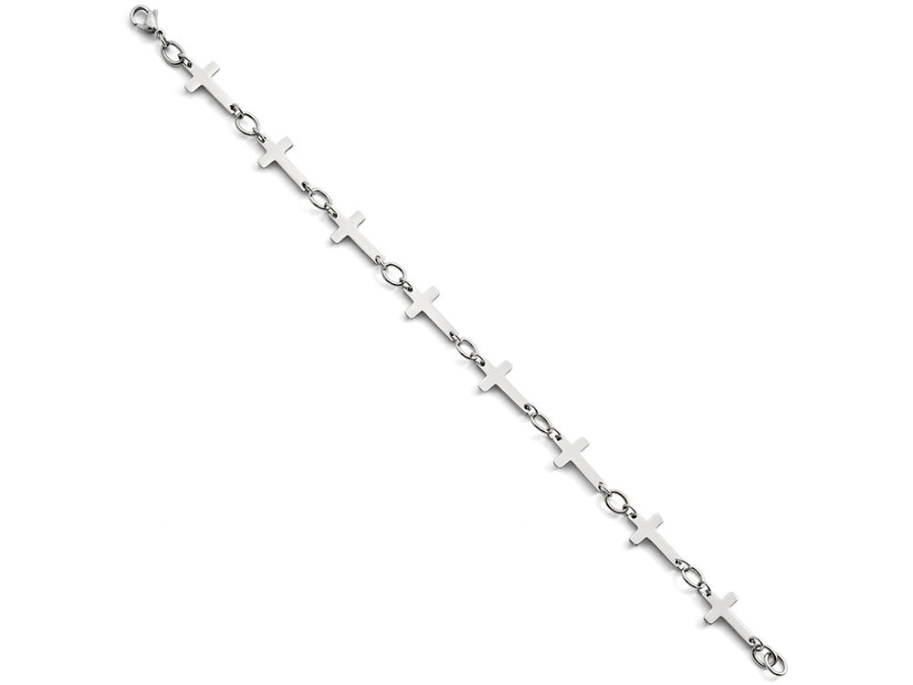 Chisel Stainless Steel Polished Sideways Cross Anklet